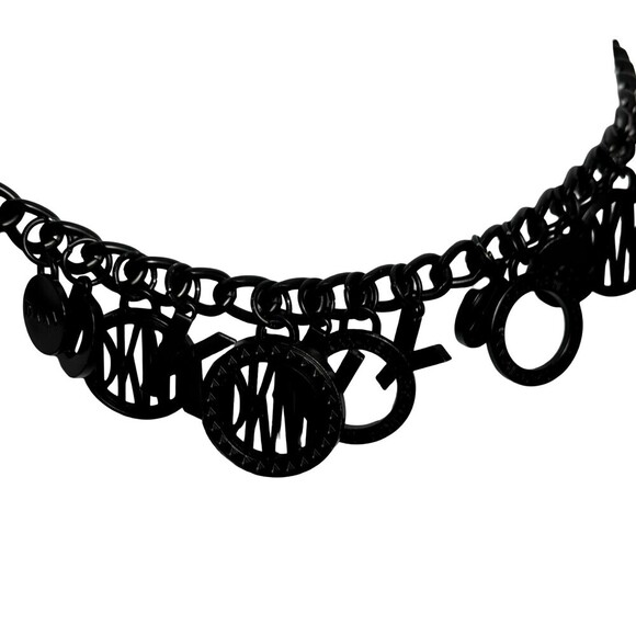 DKNY vintage Subway Token Logo Black Metal Chain Charm Belt 42\